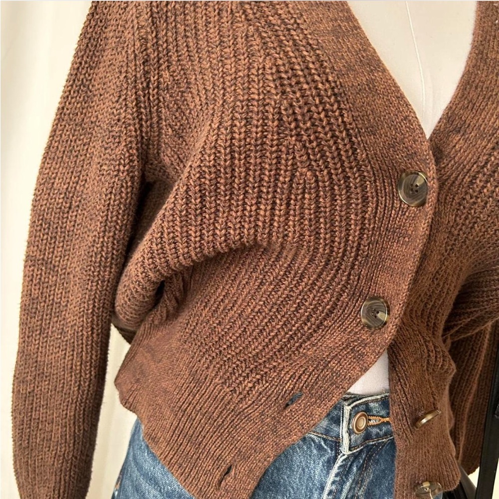 GAP Classic Cotton Rib Cardigan Medium Brown. - Picture 6 of 8